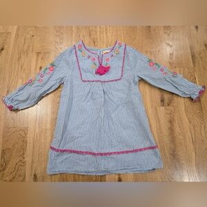 Mini Boden 2-3Y Blue Striped Coverup w/Floral Embroidery